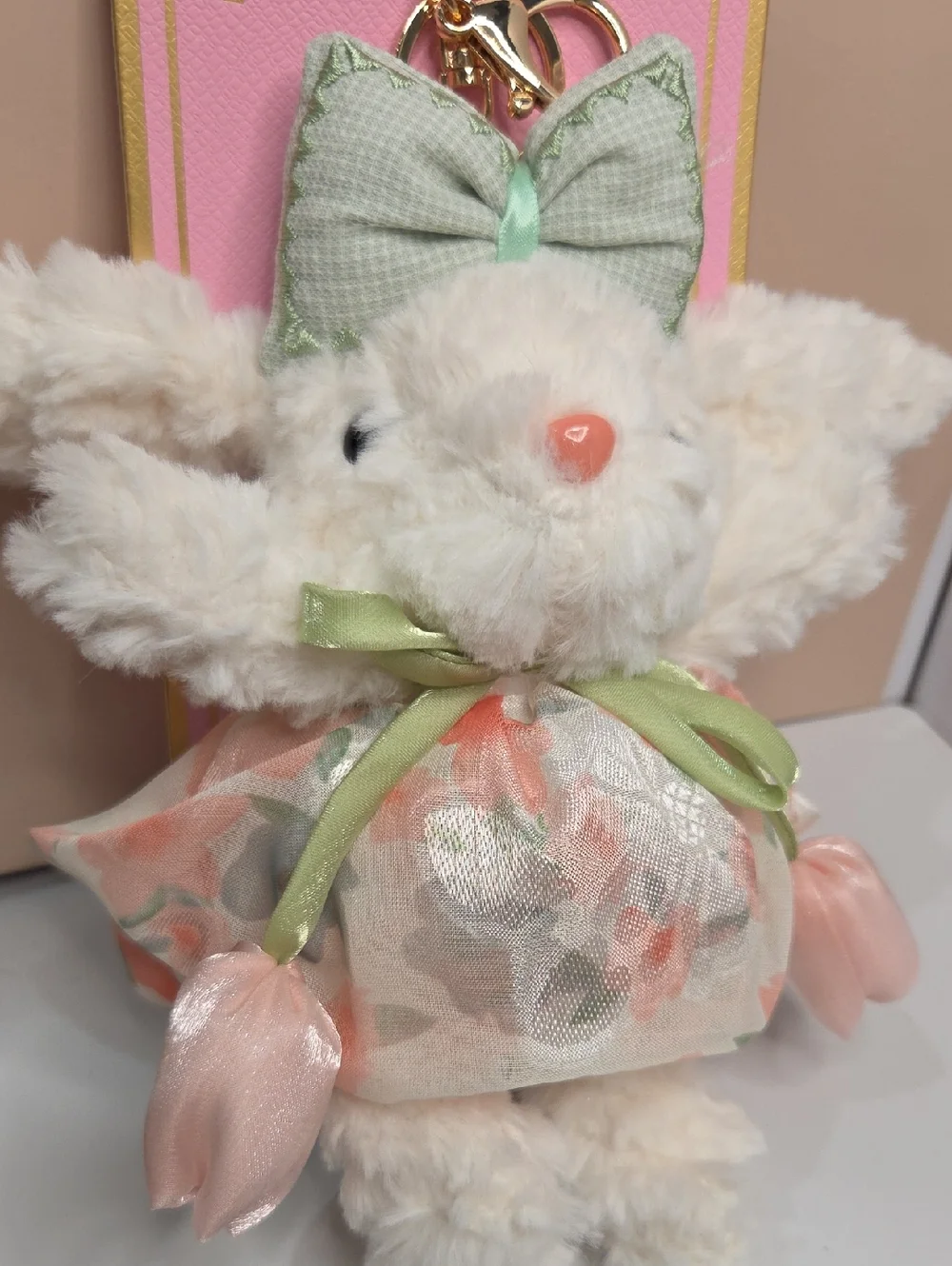 💕▪️Piper K ▪️Floral Bunny Plush Keychain with Mint Bow